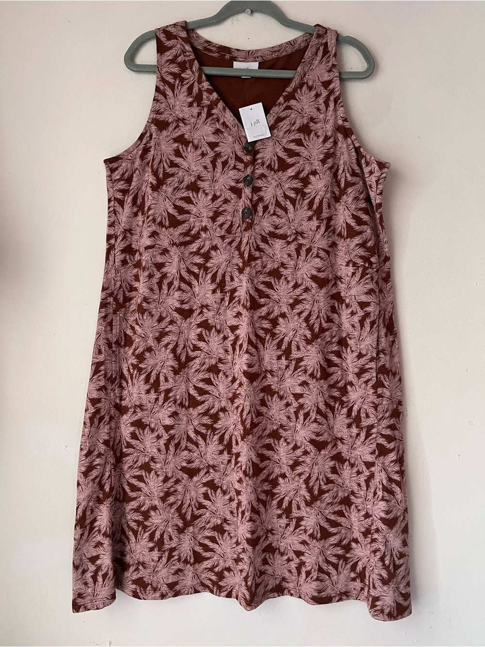 NWT J. Jill Seamed V-Neck Palm Print Tank Dress in Auburn Skies Sz L - Picture 2 of 9